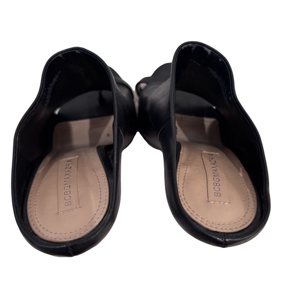 BCBG Maxazria Unique Black Leather Mules with Toe Ring Shiny Heels Slip ons 8.5 - Picture 6 of 7